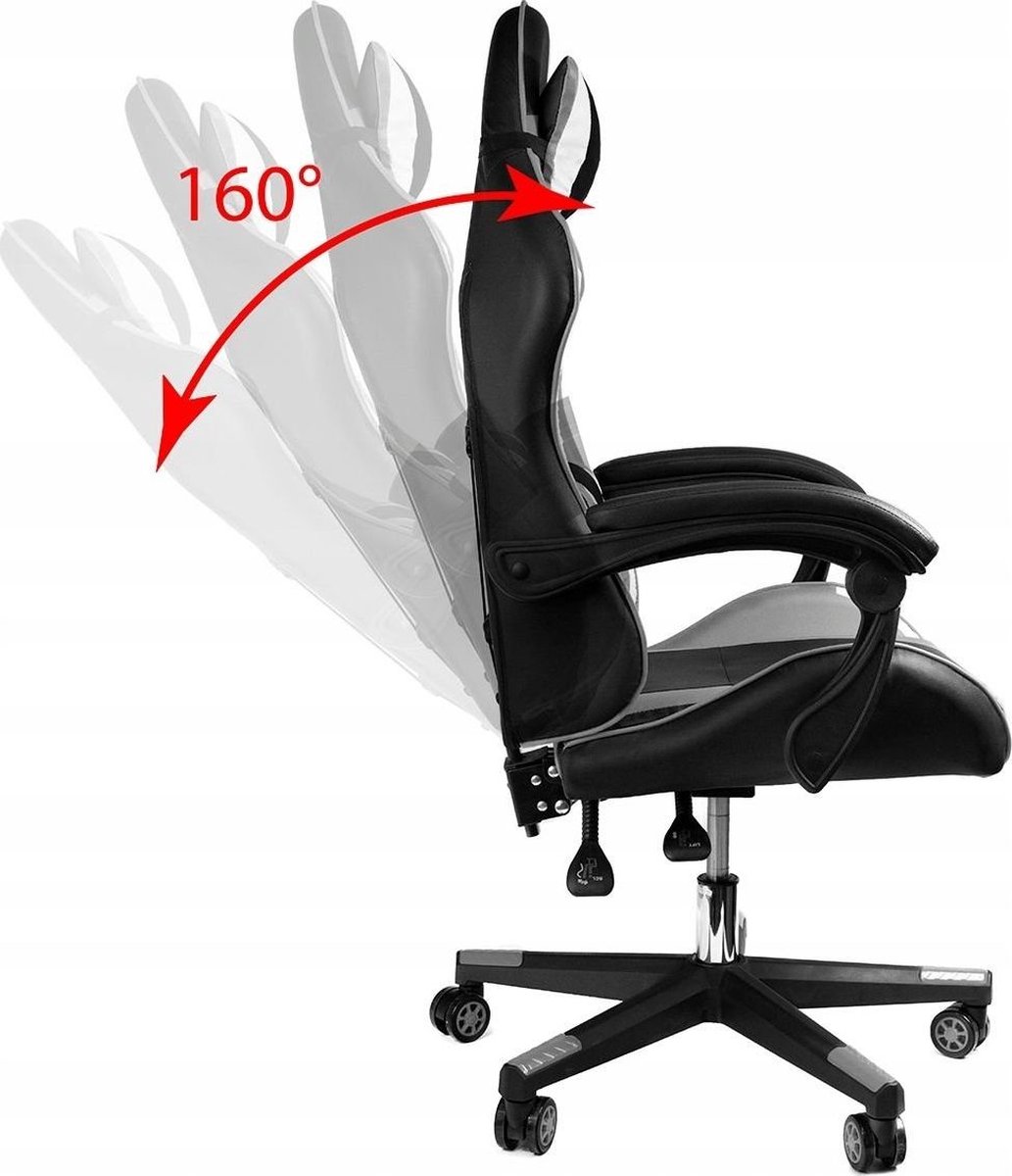 Gamestoel Verstelbaar Eco-Leer Wit Grijs Groen - afbeelding 2