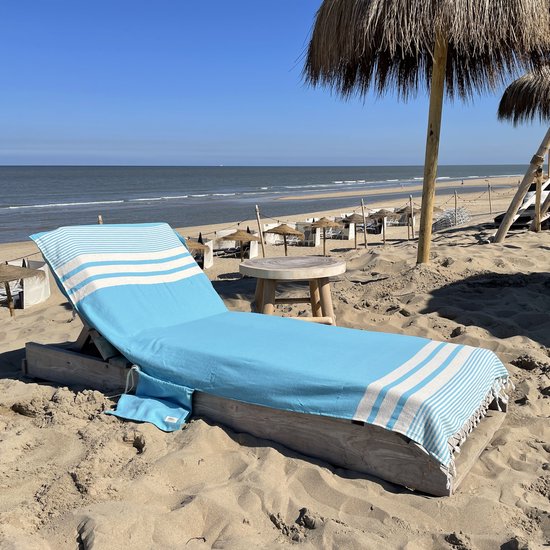 hiPPs Loungie Travel TURQUOISE, luxe hamamdoek voor ligbed | met OMSLAG en SIDE-POCKET | ligbedhoes | opbergzakje | strandhanddoek | strandlaken | cover | beachbed | sunbed | ligstoel | strandbed, saunadoek | fouta | pestemal | uniek formaat