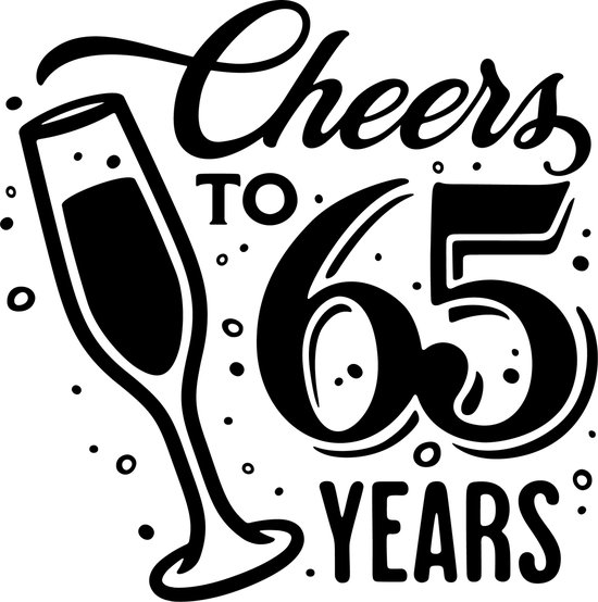 Sticker - Cheers to 65 years - 20x20cm - wit - 1 stuks - stickers ...