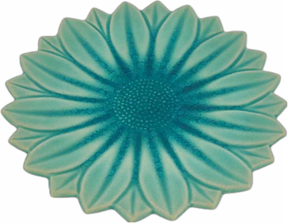 Bord - Presenteerschaal - Presenteerblad - Bloemvormige schaal - Handgemaakt en geschilderd - Turquoise - 27 cm ( 2 stuks)