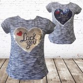 Meisjes t-shirt Luck blauw -s&C-98/104-t-shirts meisjes