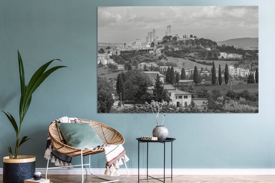 Peinture sur toile 150x100 cm - Décoration murale Les collines de San Gimignano en Toscane - noir et blanc - Décoration murale salon - Décoration chambre - Accessoires chambre - Peintures