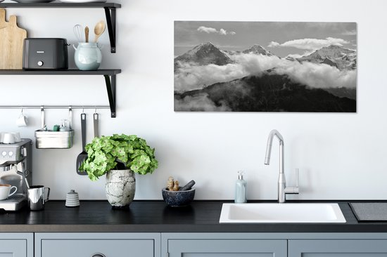 Tableau sur toile Vue sur l' Eiger suisse près des Alpes Berner - noir et blanc - 80x40 cm - Décoration murale