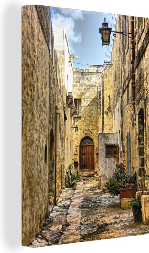 Canvas Schilderij Smalle straat in de stad Victoria op het eiland Gozo, Malta - Wanddecoratie