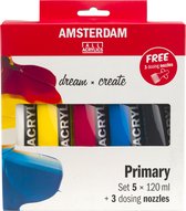 Amsterdam Standard Series acrylverf primaire set | 5 x 120 ml + 3 doseertuiten