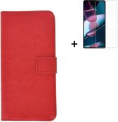 Motorola Moto G52 Hoesje - Bookcase - Moto G52 Hoesje - Pu Leder Wallet Book Case Rood Cover + Screenprotector