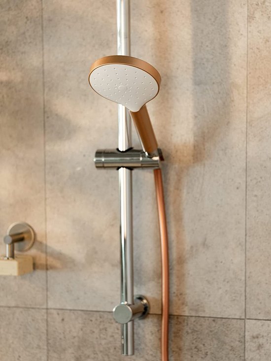 WENKO Automatische reiniging, anti-kalk, ronde universele handdouche met automatisch reinigingssysteem, verkwikkende regenwaterdouche, handige douchekop Ø 12 cm in metallic look, ABS rosé