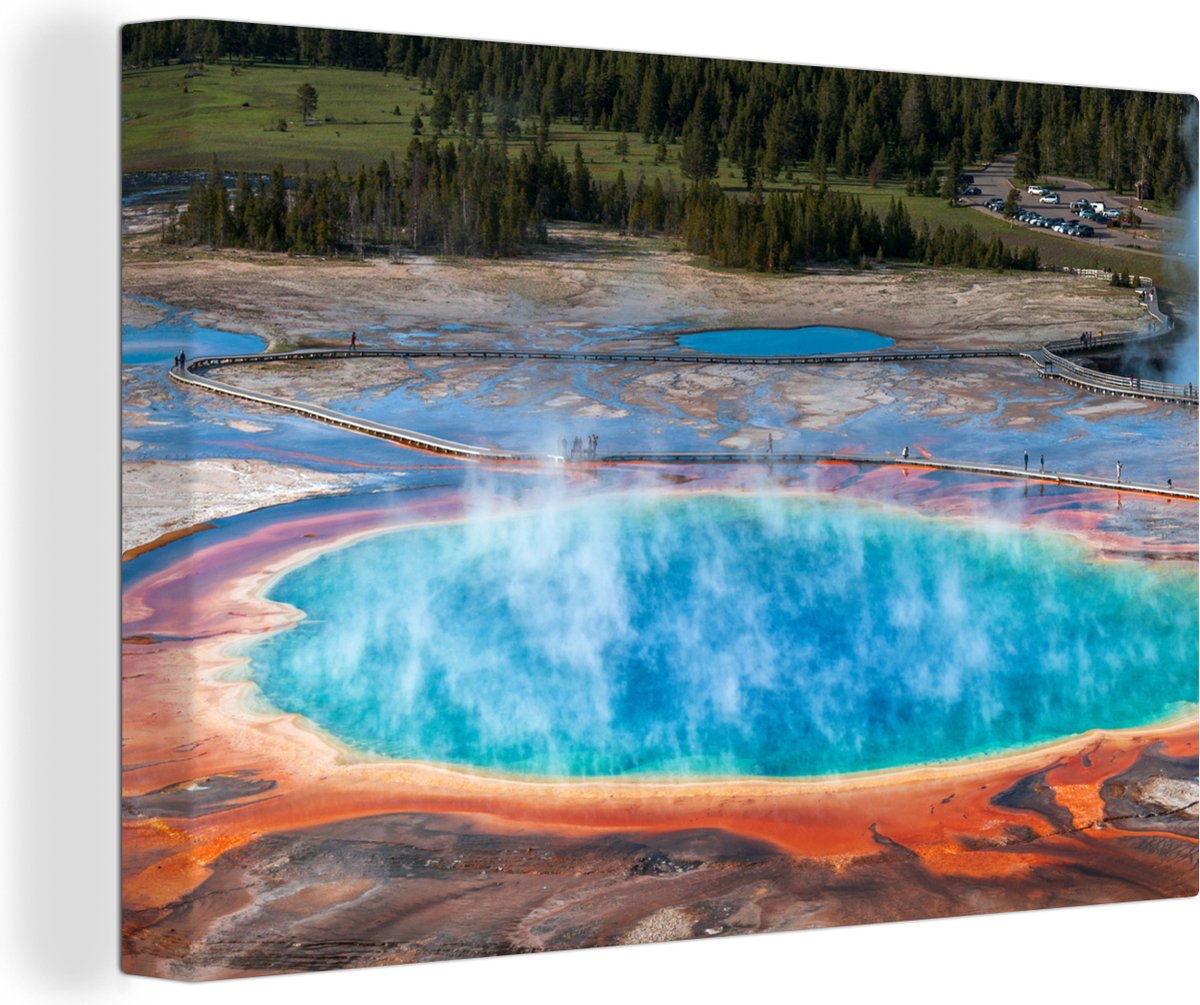 Canvas schilderij 140x90 cm - Wanddecoratie Yellowstone - Geiser - Water - Muurdecoratie w