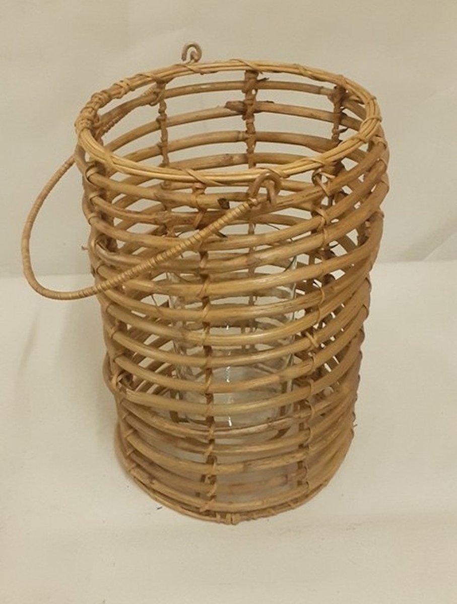 Windlicht glas/riet Ø21xH30cm