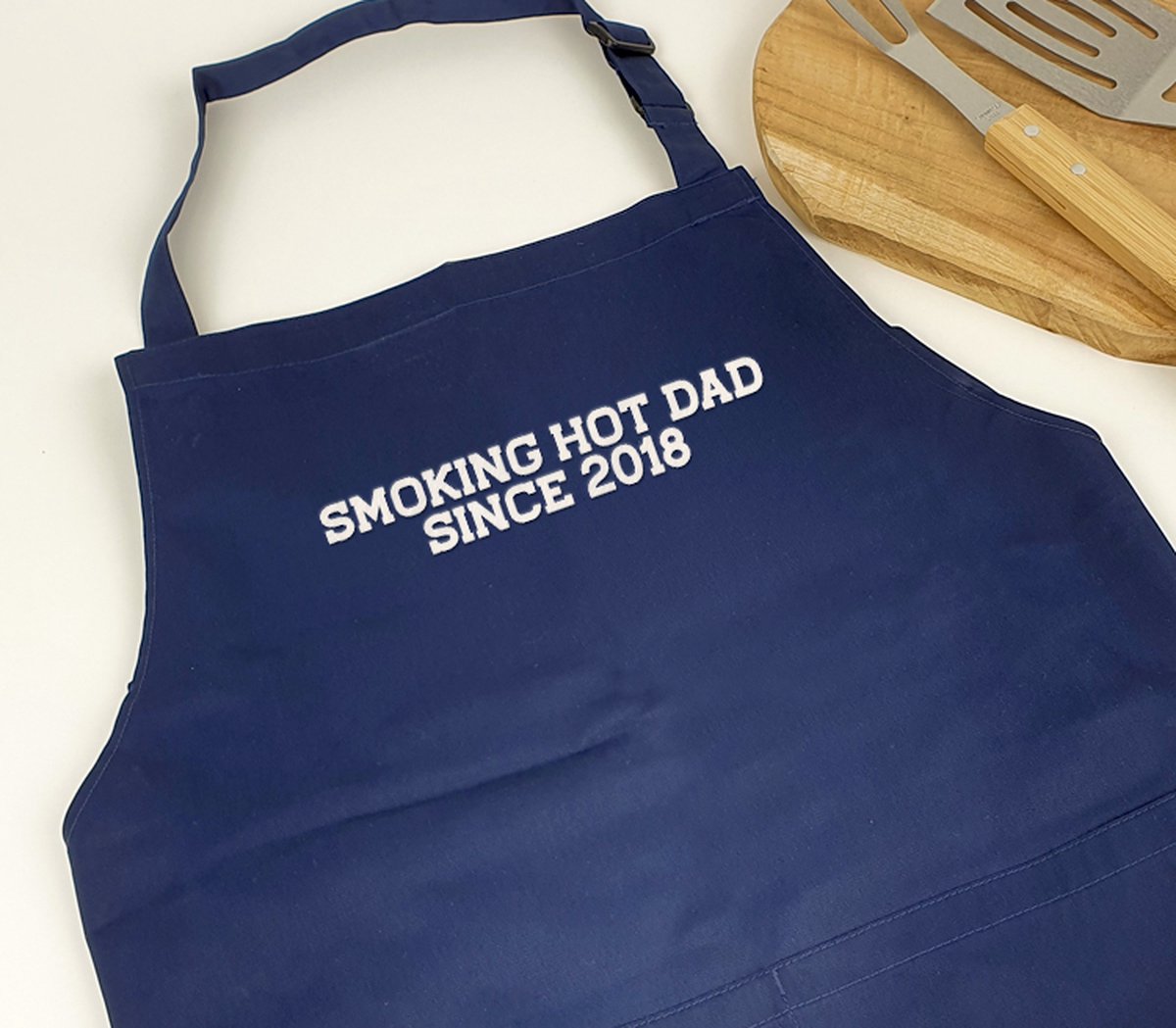 Keukenschort blauw - Vaderdag cadeau - Cadeau vaderdag - cadeau papa - Smoking hot dad since 2018