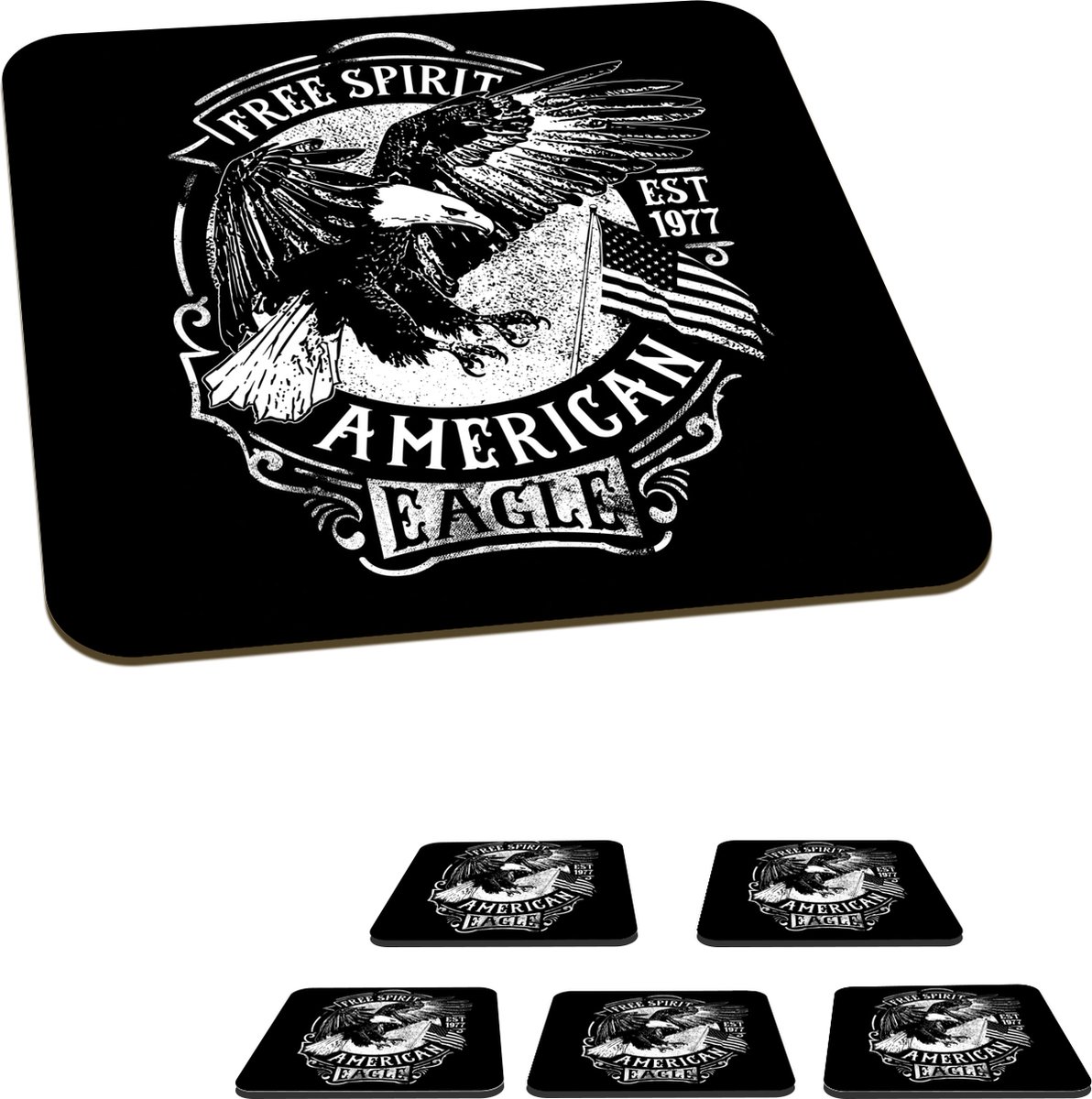 Onderzetters voor glazen - Vogel - Amerikaans - Retro - 10x10 cm - Glasonderzetters - 6 stuks