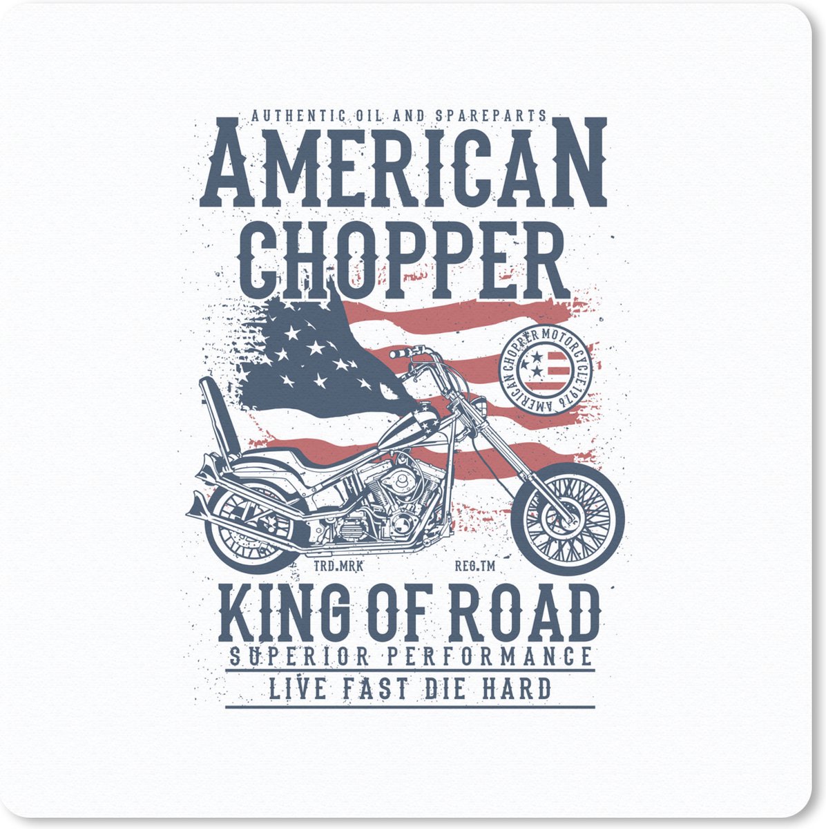 Muismat 30x30 cm - Mousepad Mancave - Motor - Vlag - Amerika - Retro - Muismatten