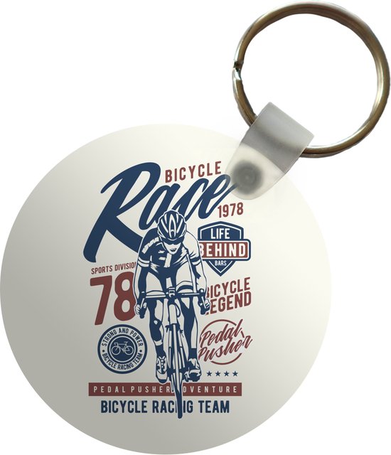 Sleutelhanger - Wielrennen - Retro - Fiets - Plastic - Rond - Uitdeelcadeautjes - Vaderdag cadeau - Geschenk - Cadeautje voor hem - Tip - Mannen