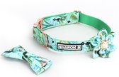 Luxe halsband hond - Set van 4 - Groene bloem - Maat XL - Inclusief strik, bloem en riem