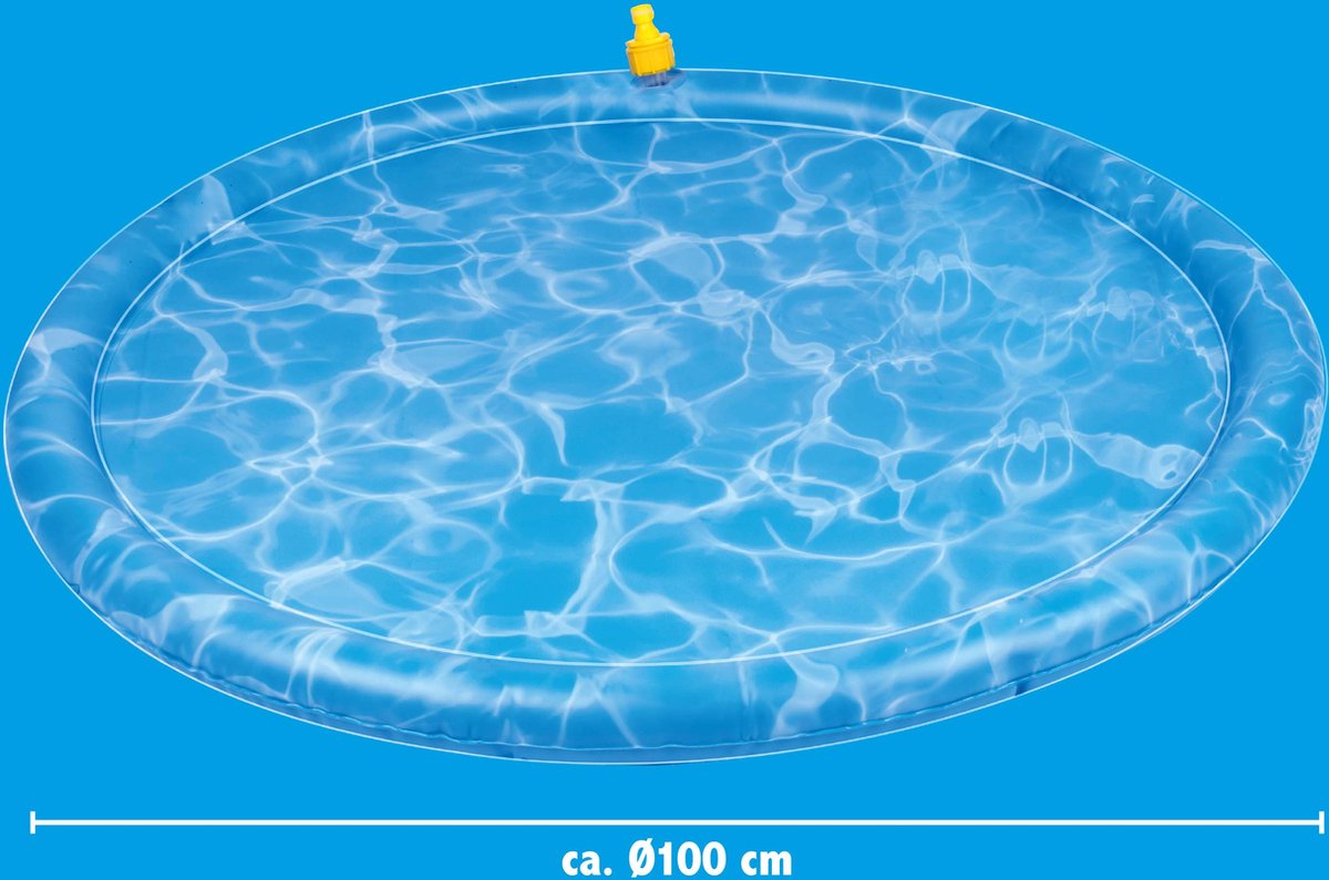 maxxpro Waterspeelmat Hond - 100 CM - Hondenbad en Koelmat - met Sproeiers - Past op Vrijwel Elke Tuinslang - PVC - Blauw thumbnail 4