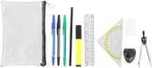 Ensemble d'écriture / Set de papeterie Zwart - Set de 10 comprenant un étui à crayons, des crayons, un stylo, une gomme à effacer et plus encore - Trousse d'examen - Campus scolaire - Trousse remplie - Retour à l'école