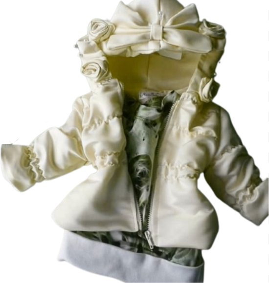 Creme zomerjas met glitter jasje voor baby jas zomer glitter strikjes roosjes voorjaar jas babyjas