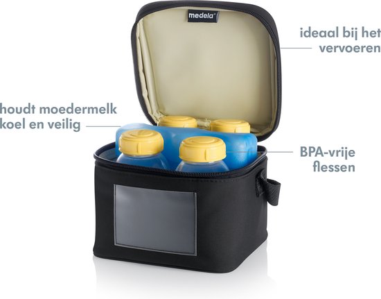 Medela Koeltas Moedermelk flesjes - Medela flesjes passen perfect - met 4 Medela flesjes en koelelement