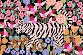 IXXI Tiger in Flowers - Wanddecoratie - Dieren en insecten - 180 x 120 cm