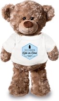 Jullie worden opa en oma blauw pluche teddybeer knuffel 24 cm wit t-shirt - Zwangerschap aankondiging zoon - Cadeau gender reveal