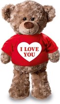 Knuffelbeer I love you met rood shirtje en hartje 24 cm - valentijn cadeautje voor hem en haar