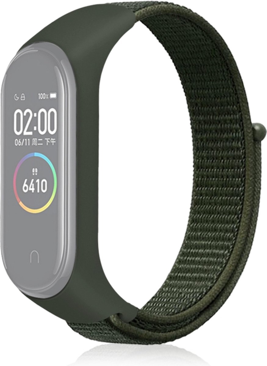 Nylon bandje - legergroen, geschikt voor Xiaomi Mi Band 3 & Mi Band 4