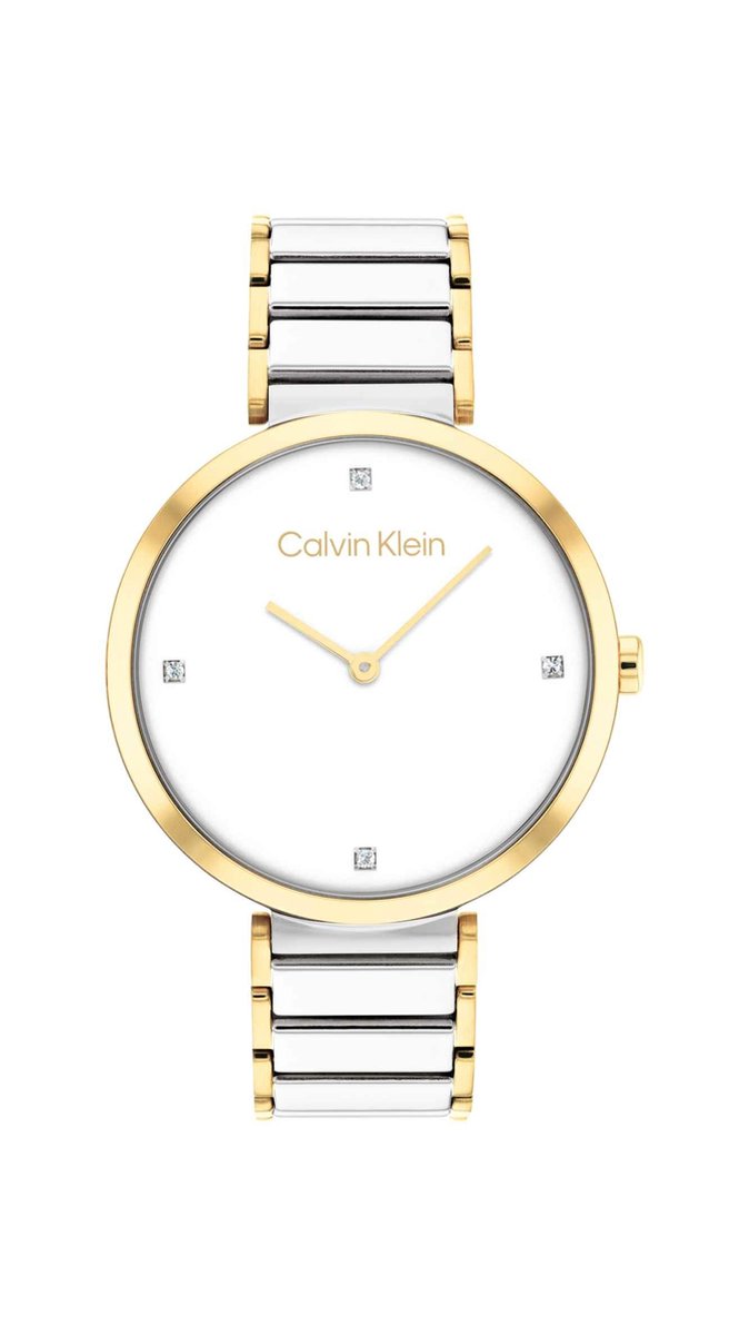 Calvin Klein CK25200134 Dames Horloge - Mineraalglas - Roestvrijstaal - Goudkleurig-Zilver - Ø 36 mm - Quartz - Druksluiting - 3 ATM (spatwater)