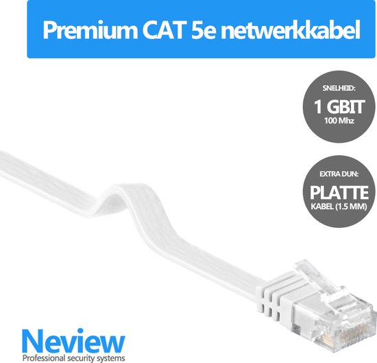 Neview - Câble UTP plat premium de 20 mètres - CAT 5e - Wit - (câble réseau/câble internet)