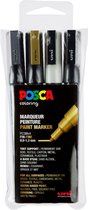 Krijtstift - Chalkmarker - Universele Marker - Uni Posca Marker - Standaard Kleuren - PC-3M - 0,9mm - 1,3mm - 4 stuks