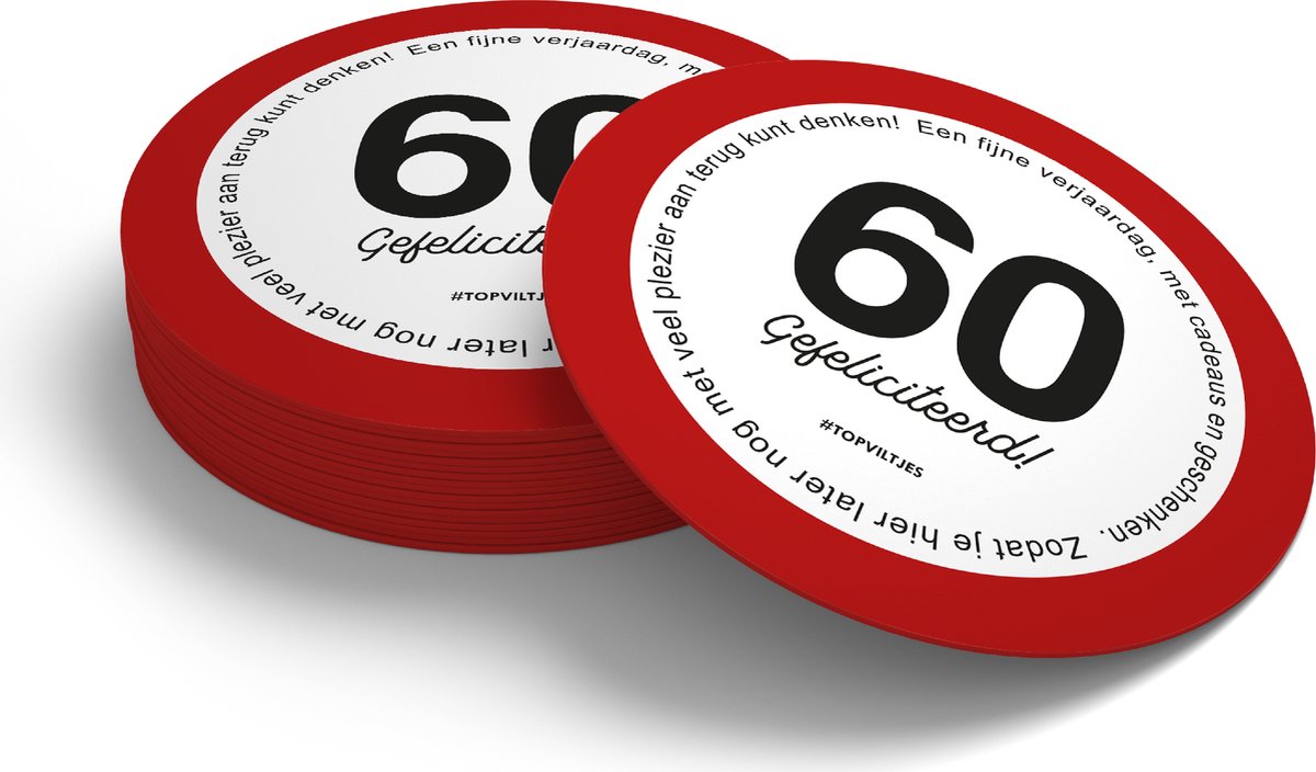 Gefeliciteerd 60 Jaar - Cadeauverpakking 10 bierviltjes (totaal 20 onderzetters)