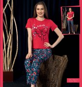 Pyjama- Huispak 2-delig- Pyjama dames volwassenen- Vrijetijdskleding- Fashion Home&Sleep Wear 15787- Rood/Donkerblauw- Maat XS