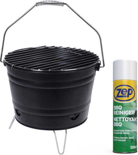 Set! Barbecue emmer met ZEP BBQ Reiniger 27 cm Zwart 500 ml