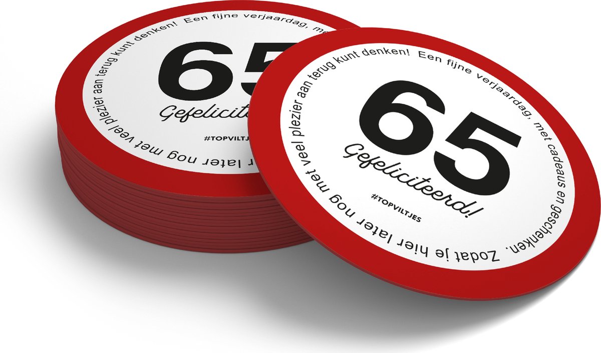 TopViltjes 65 jaar - Onmisbare verjaardag bierviltjes | Gefeliciteerd 65 jaar (20 bierviltjes)