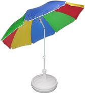 Regenboog gekleurde tuin/strand parasol 180 cm met vulbare wit plastic voet van 42 cm