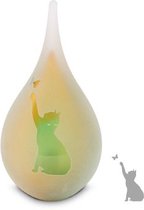 Urnencenter™ Frosted Druppel Mini Urn Kat - Mini Urn - Poes - Kat - Gedenkartikel - Geel Groen