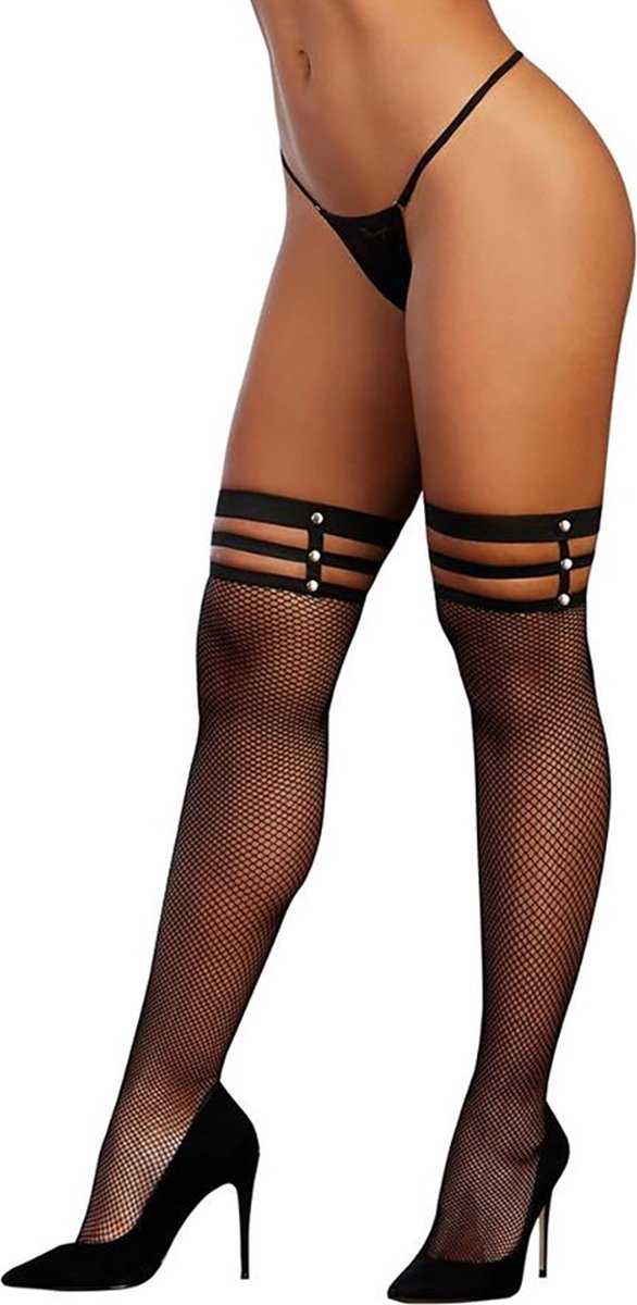 Strappy Fishnet Thigh Hi Dmd - OS - Black