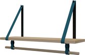 Plankje Roe 98cm - Handles and more® | PETROL (Complete set: leren plankdragers + plank eikenhout + roede)
