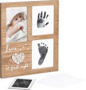 Navaris baby aandenken frame kit - Fotolijst met inktkussen voor handafdruk en voetafdruk - Houten frame voor baby handafdruk, voetafdruk en foto