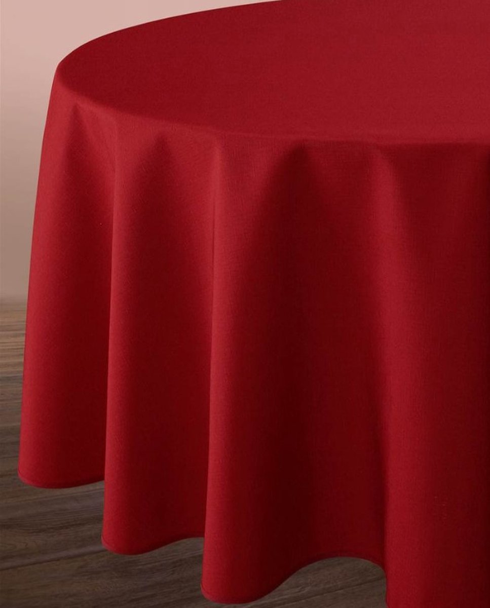Tafelkleed anti-vlek Uni Lin rouge rond 160 cm Tafellaken - Decoratieve Tafel Accessoires - Woonkamer Decoratie - Bonne et Plus®