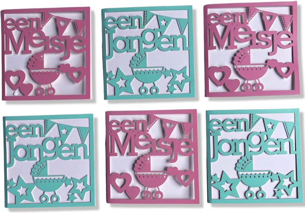 6 Cards & Crafts Luxe Geboortekaartjes - Geboorte Zoon / Dochter - 10,8 x 10,8 cm - inclusief enveloppen - stans