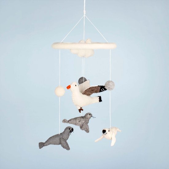 Box mobiel - Babymobiel - Bed mobiel - Noordzee - Wolvilt - Fairtrade - Kinderkamer - Babykamer - Box - Wieg - Zonder geluid - Decoratie - Prachtig in een kinderkamer, klaslokaal of in de woonkamer! — afbeelding 2