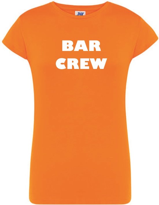 T-Shirt Bar Crew / personeel tekst oranje dames