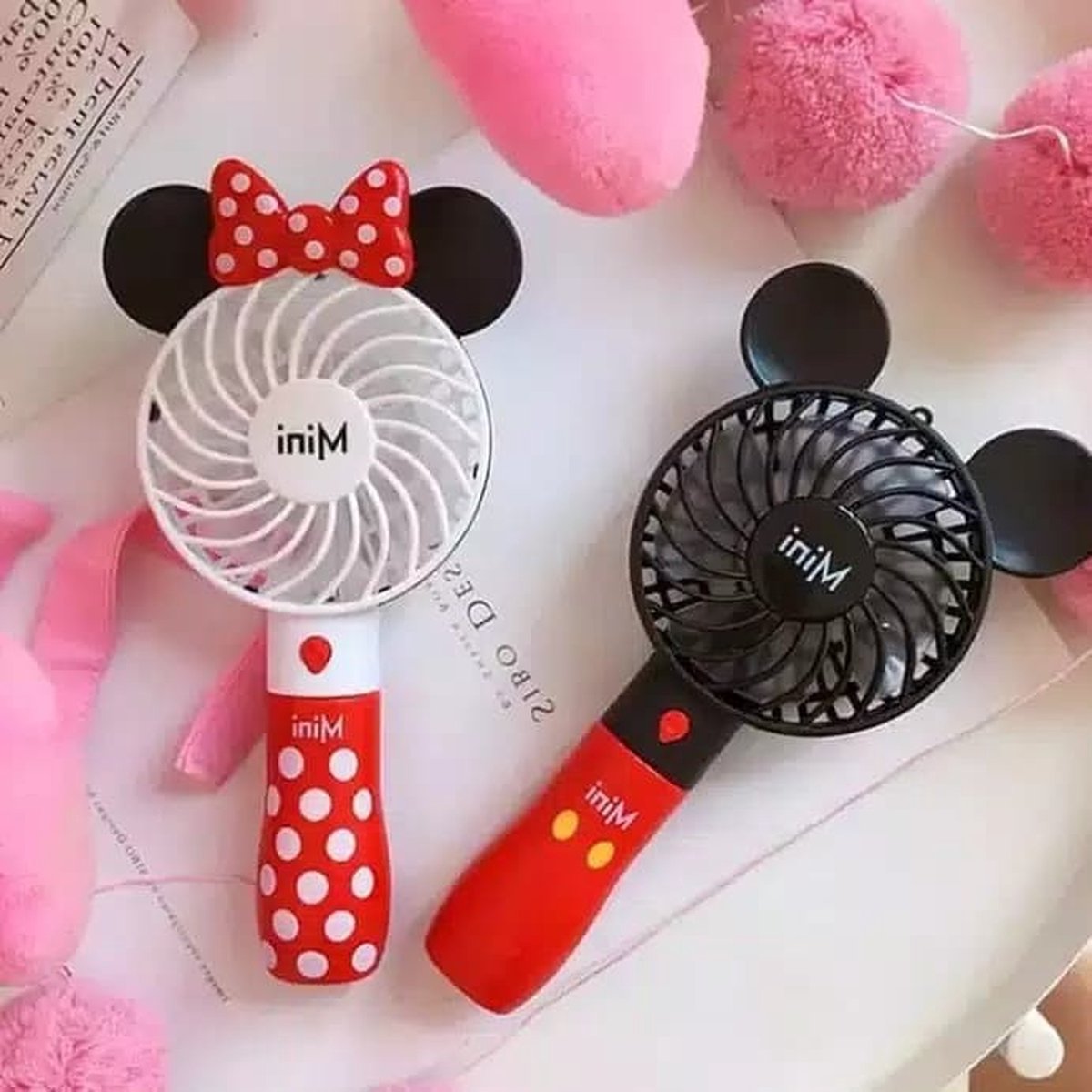 2 stuks set Minnie Mickey Mini Draagbaar Verlichting USB Reis ventilator hand fan oplaadbaar
