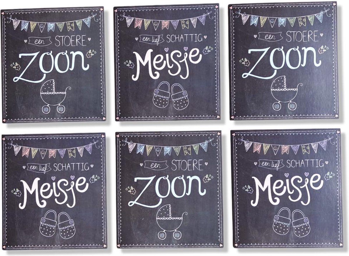 6 Cards & Crafts Geboortekaartjes | Zoon / Dochter | 11x12cm | Gevouwen kaarten inclusief enveloppen