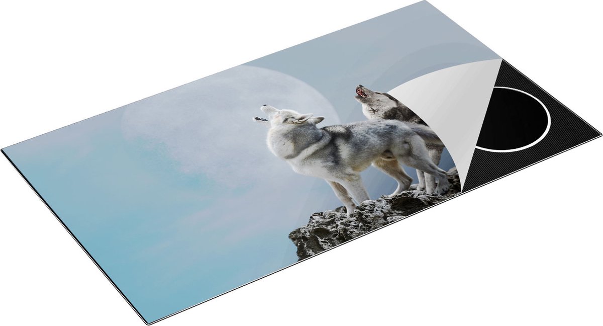 Chefcare Inductie Beschermer Twee Wolven Die Huilen tijdens Volle Maan - 95x55 cm - Afdekplaat Inductie - Kookplaat Beschermer - Inductie Mat