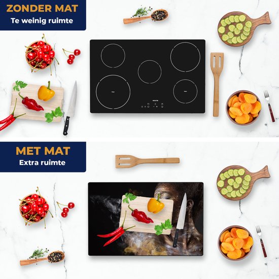 Chefcare Inductie Beschermer Afrikaanse Vrouw met Zilver en Goud - 83x51,5 cm - Afdekplaat Inductie - Kookplaat Beschermer - Inductie Mat