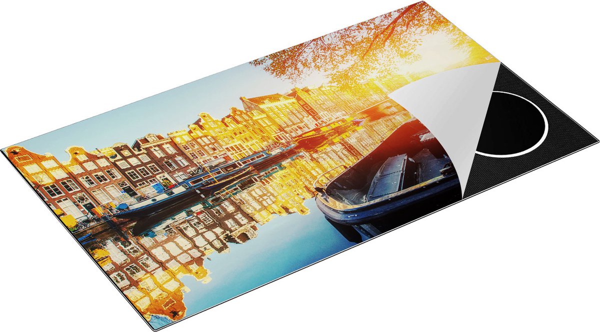 Chefcare Inductie Beschermer Amsterdamse Brug - Gracht - met Bloemen - 90x50 cm - Afdekplaat Inductie - Kookplaat Beschermer - Inductie Mat