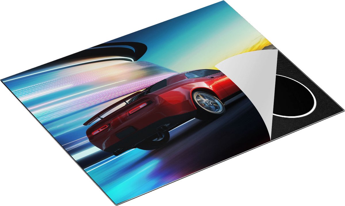 Chefcare Inductie Beschermer Rode Sportwagen Auto in de Stad - 65x52 cm - Afdekplaat Inductie - Kookplaat Beschermer - Inductie Mat