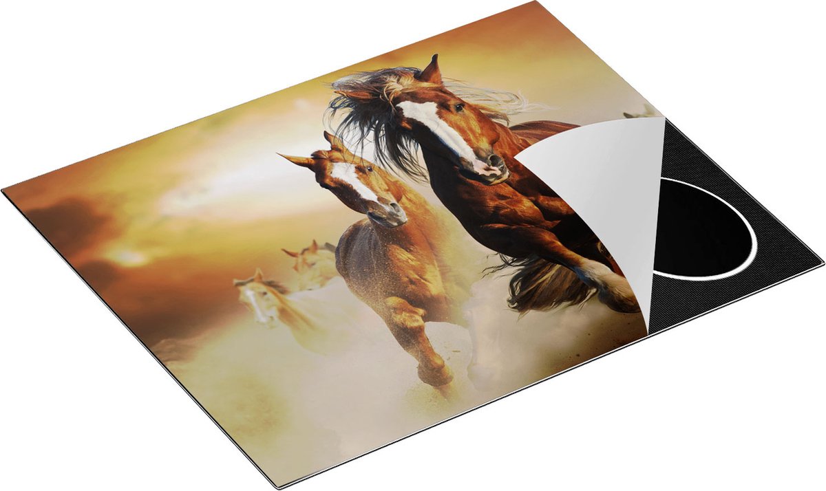 Chefcare Inductie Beschermer Wilde Paarden in het Zand - 65x52 cm - Afdekplaat Inductie - Kookplaat Beschermer - Inductie Mat