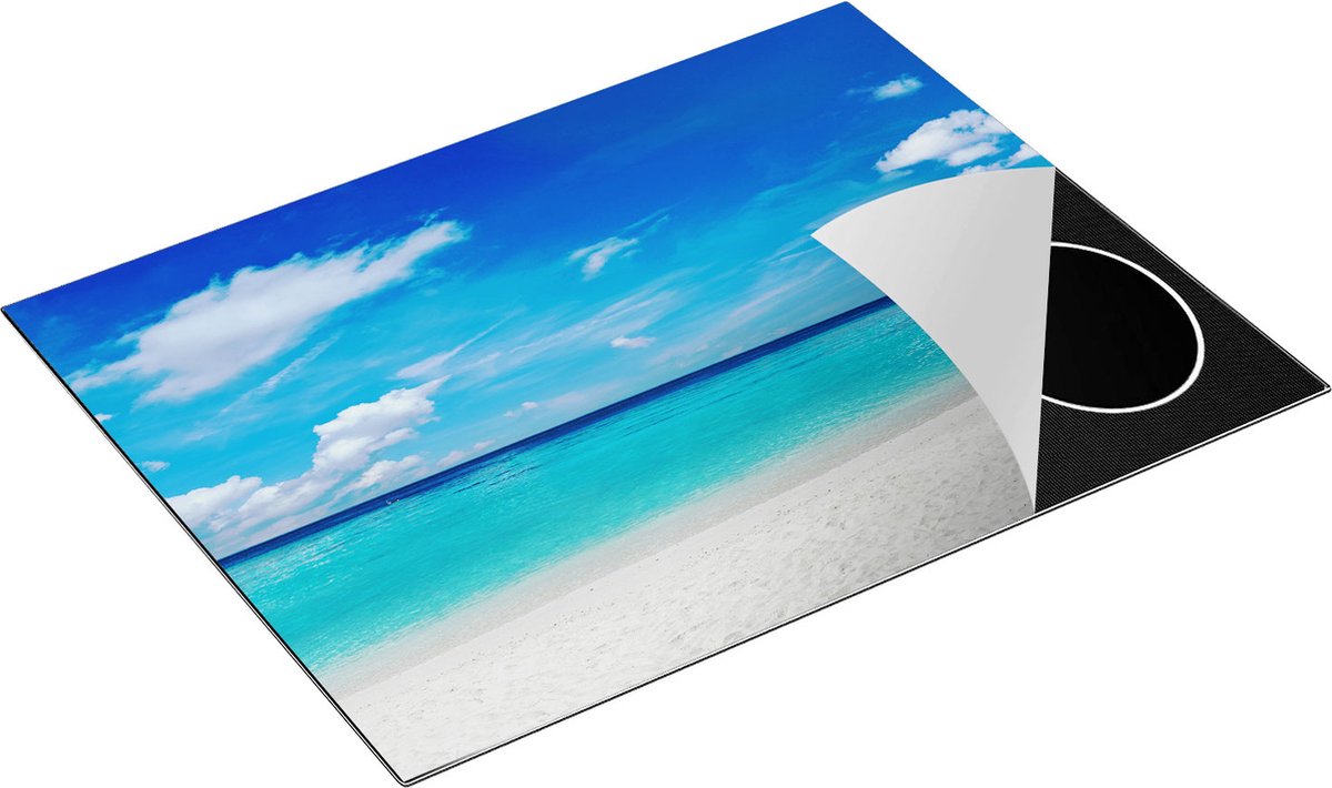 Chefcare Inductie Beschermer Tropisch Strand met een Palmboom - 77x59 cm - Afdekplaat Inductie - Kookplaat Beschermer - Inductie Mat